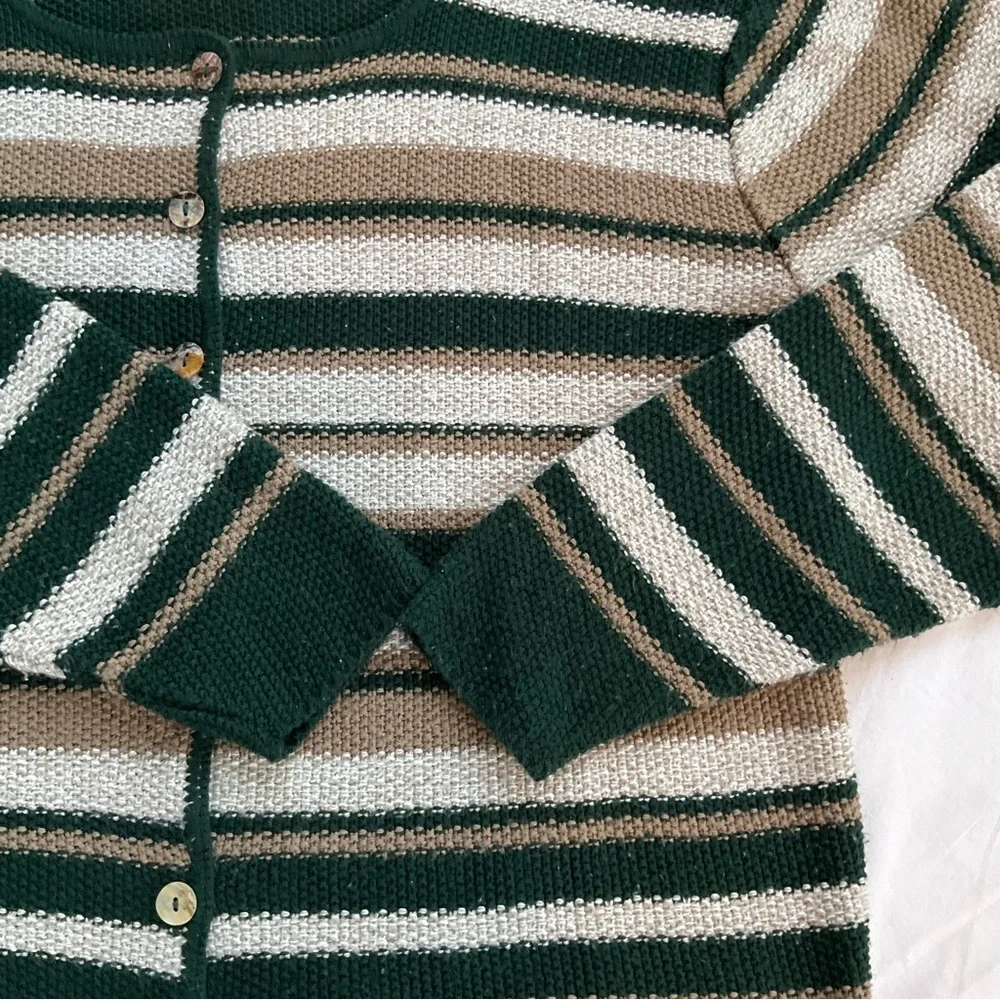 Vintage Reba Rose Boxy Striped Cardigan Sweater Earthy Coastal Cottageco… - Picture 12 of 16